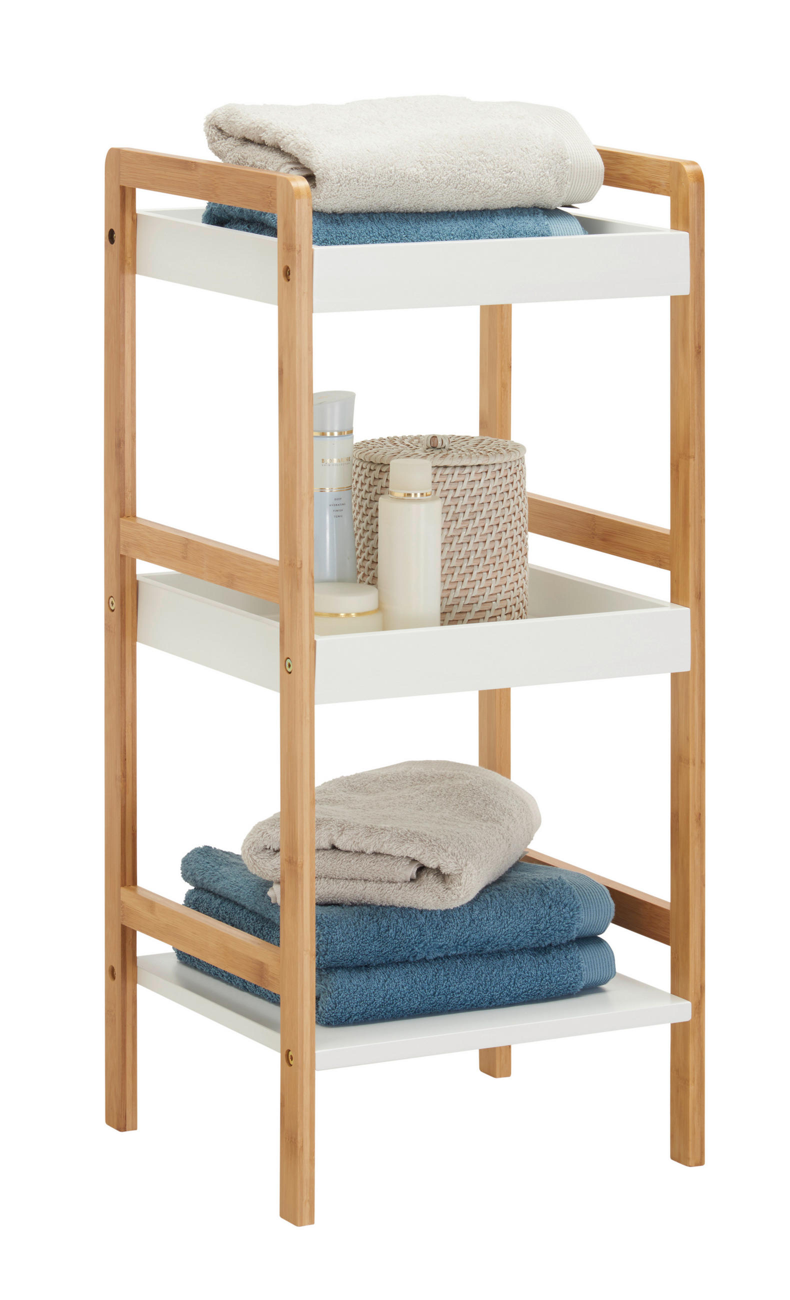 Xora REGÁL DO KOUPELNY, bambus, přírodní barvy, bílá