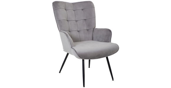 SESSEL Samt Grau, Schwarz    - Schwarz/Grau, Trend, Textil/Metall (67/96/85cm) - Xora