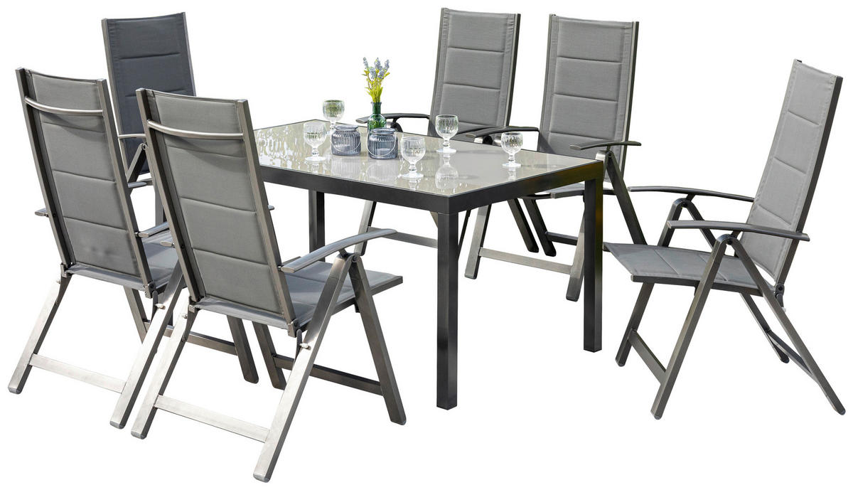 GARTENSET Aluminium  - Dunkelgrau/Graphitfarben, KONVENTIONELL, Glas/Textil - Gardenson