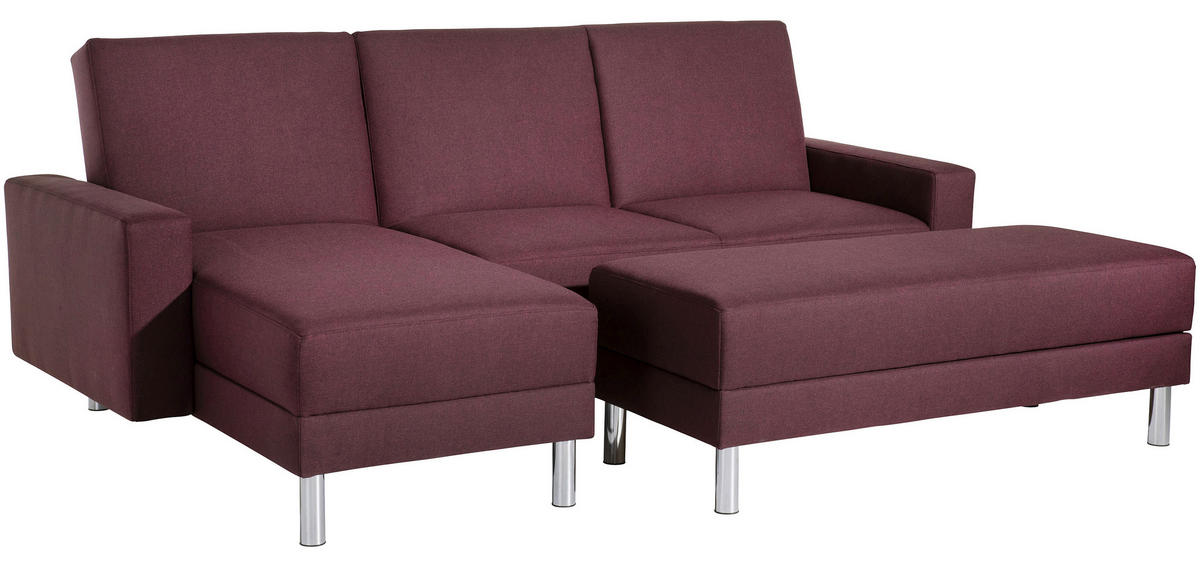 ECKSCHLAFSOFA inkl. Hocker in Dunkelrot Textil   - Chromfarben/Dunkelrot, Konventionell, Textil/Metall (152/230cm) - Max Winzer