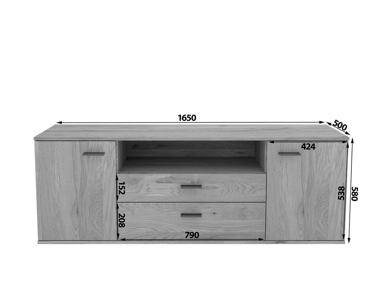 LOWBOARD  165/58/50 cm 2 Schublade(n) Beimöbel erhältlich, stehend  - Schwarz/Eiche Artisan, Natur, Holz/Holzwerkstoff (165/58/50cm) - Linea Natura