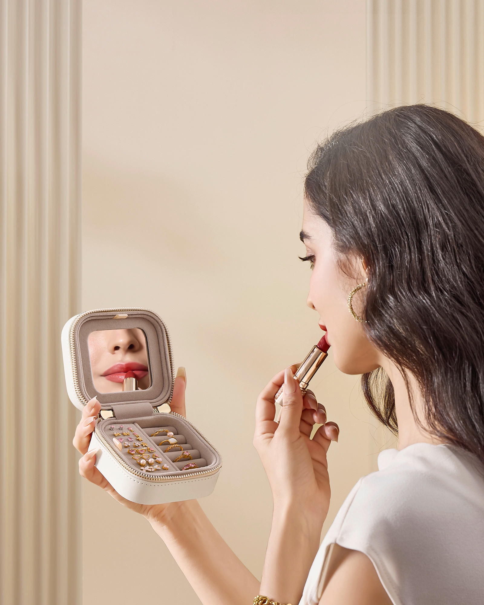 SCHMUCKKÄSTCHEN 10,5/6/10,5 cm  - Goldfarben/Weiß, LIFESTYLE, Glas/Leder (10,5/6/10,5cm)