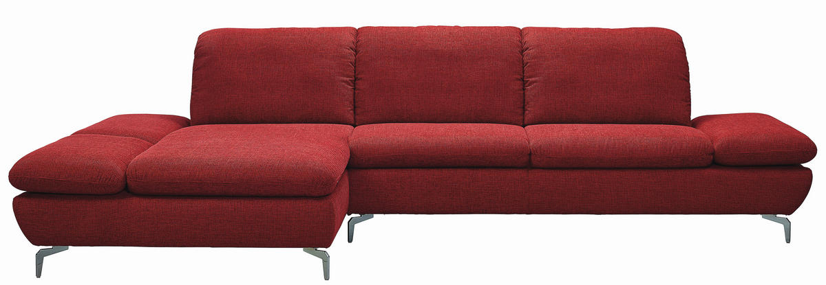 ECKSOFA Chenille Rot  - Silberfarben/Rot, Design, Textil/Metall (200/315cm) - Chilliano