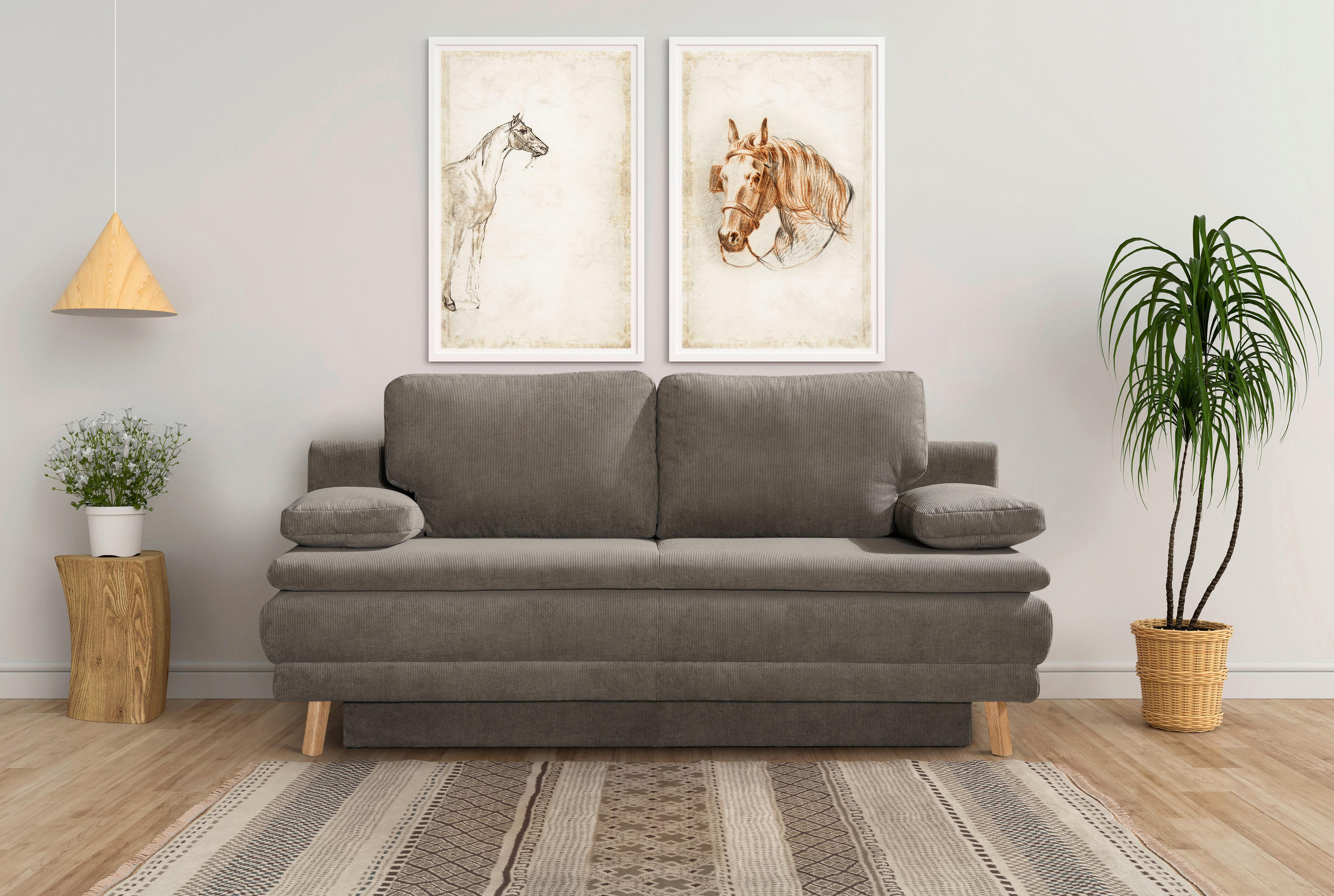 SCHLAFSOFA Feincord Hellbraun  - Hellbraun/Eiche Artisan, KONVENTIONELL, Holz/Textil (198/89/96cm) - Niels Andersson