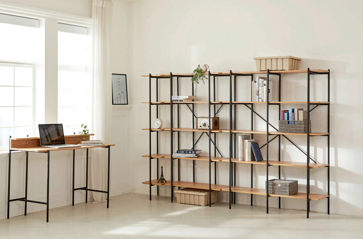 SCHREIBTISCH 120/46/85,5 cm  in Naturfarben, Schwarz  - Schwarz/Naturfarben, Design, Holzwerkstoff/Metall (120/46/85,5cm) - Livetastic