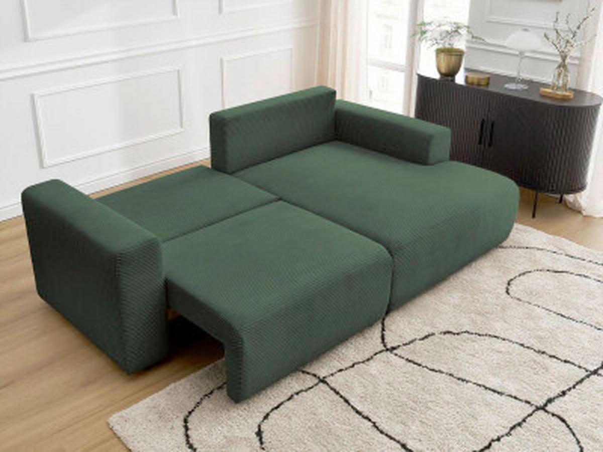 ECKSOFA Ottomane rechts  ATILLA Dunkelgrün Cord  - Dunkelgrün/Schwarz, MODERN, Kunststoff/Textil (244/149cm)