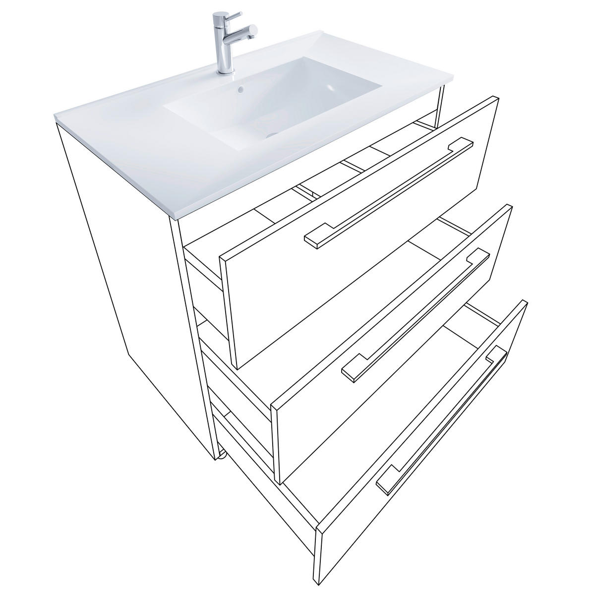 BADEZIMMER 3-teilig  in 80 cm  - Alufarben/Weiß, MODERN, Keramik/Holzwerkstoff (80cm) - MID.YOU