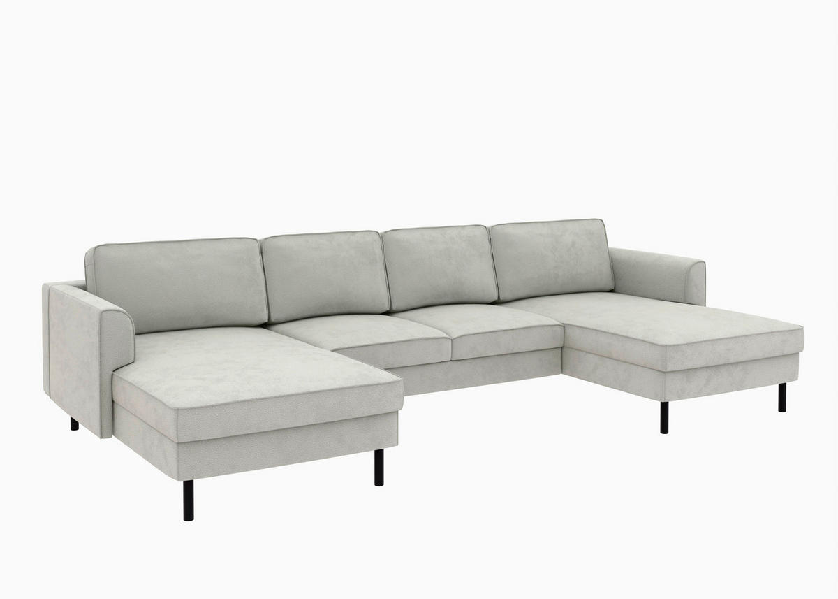 WOHNLANDSCHAFT Weiß Struktur  - Schwarz/Weiß, MODERN, Textil/Metall (161/306/161cm) - Trendmanufaktur