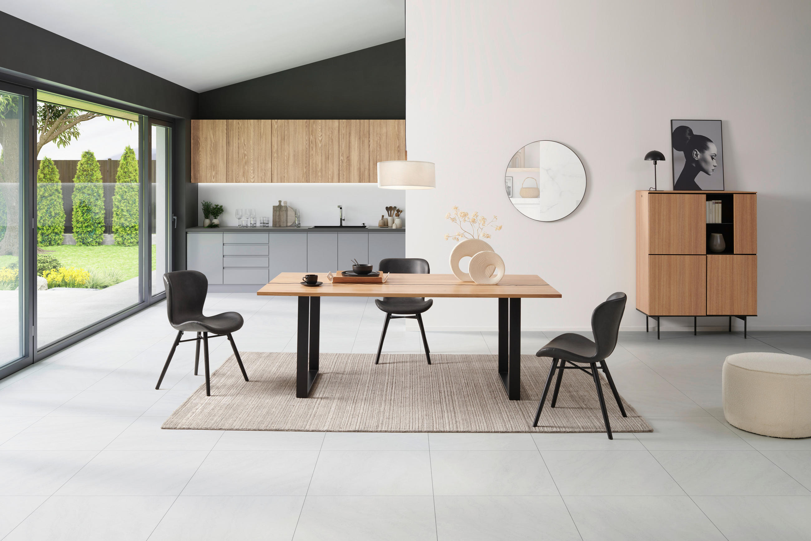 ESSTISCH in Holz, Metall   - Schwarz/Naturfarben, Design, Holz/Metall (200/76/100cm) - MID.YOU
