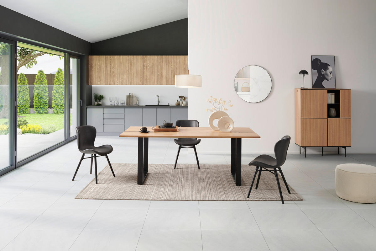 ESSTISCH in Holz, Metall   - Schwarz/Naturfarben, Design, Holz/Metall (200/76/100cm) - MID.YOU