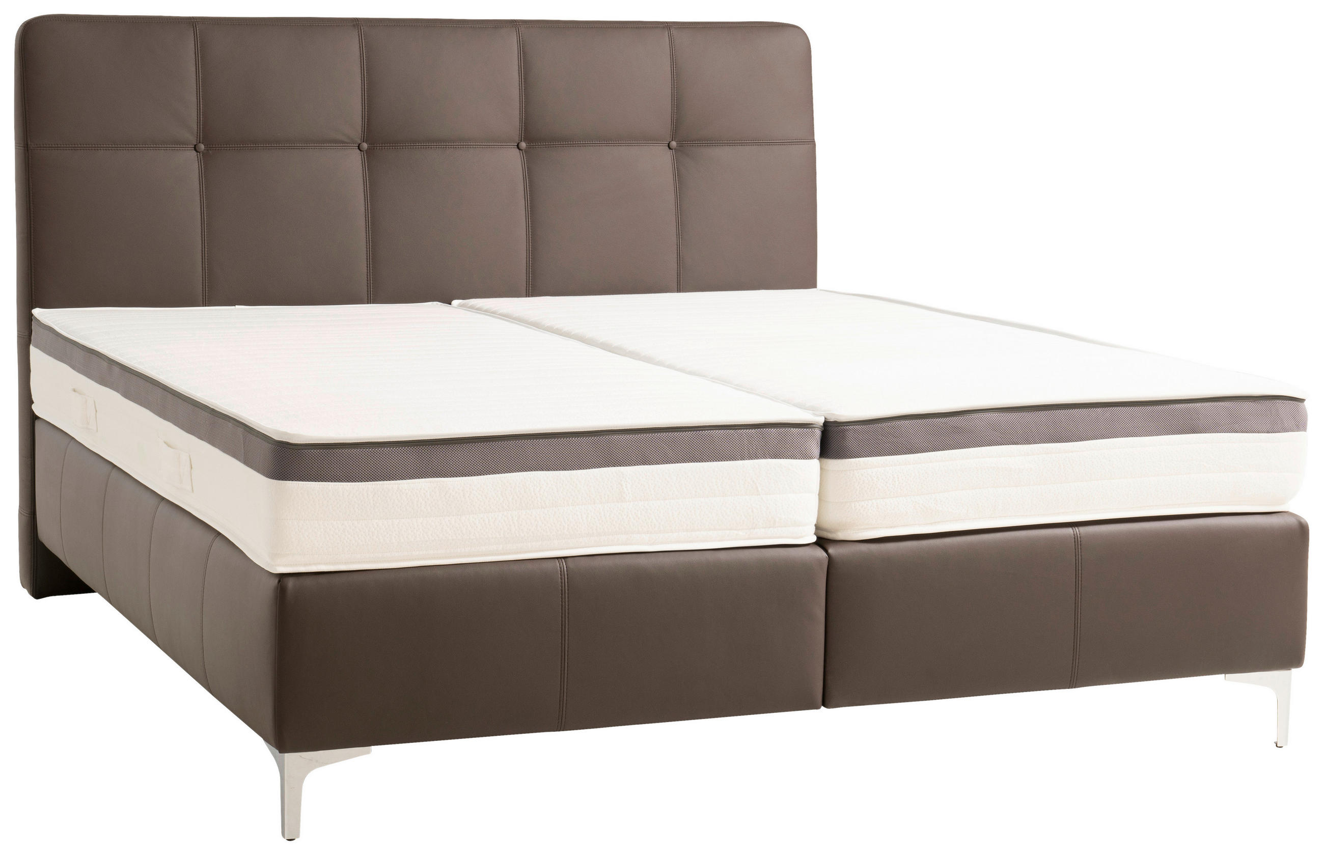 BOXSPRINGBETT 180/200 cm  in Braun  - Chromfarben/Braun, Basics, Leder/Holz (180/200cm) - Novel
