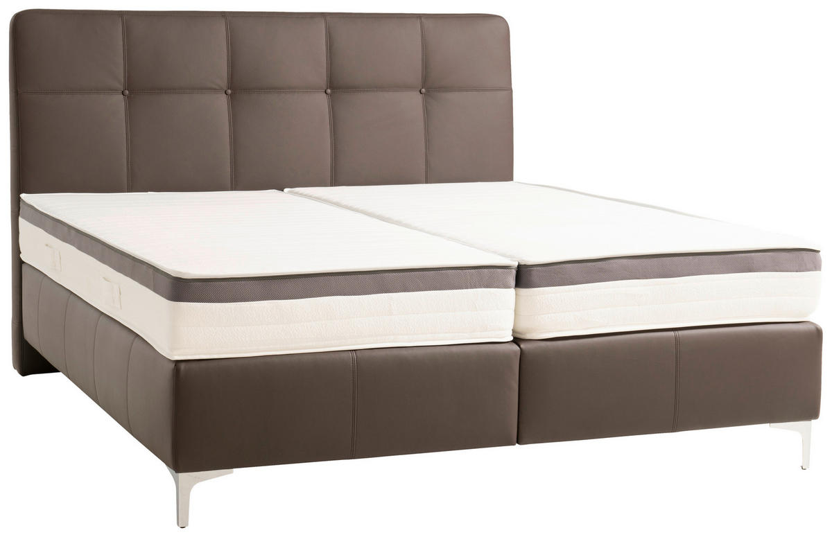 BOXSPRINGBETT 200/200 cm  in Braun  - Chromfarben/Braun, Basics, Leder/Holz (200/200cm) - Novel
