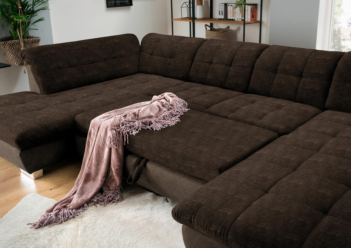 WOHNLANDSCHAFT in Mikrofaser Braun  - Chromfarben/Braun, Design, Kunststoff/Textil (211/350/204cm) - Xora