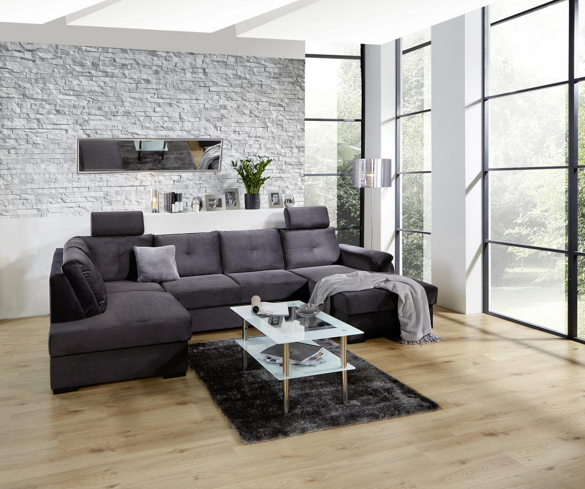 WOHNLANDSCHAFT in Velours Dunkelgrau  - Weiss/Dunkelgrau, Konventionell, Kunststoff/Textil (184/325/168cm) - Livetastic