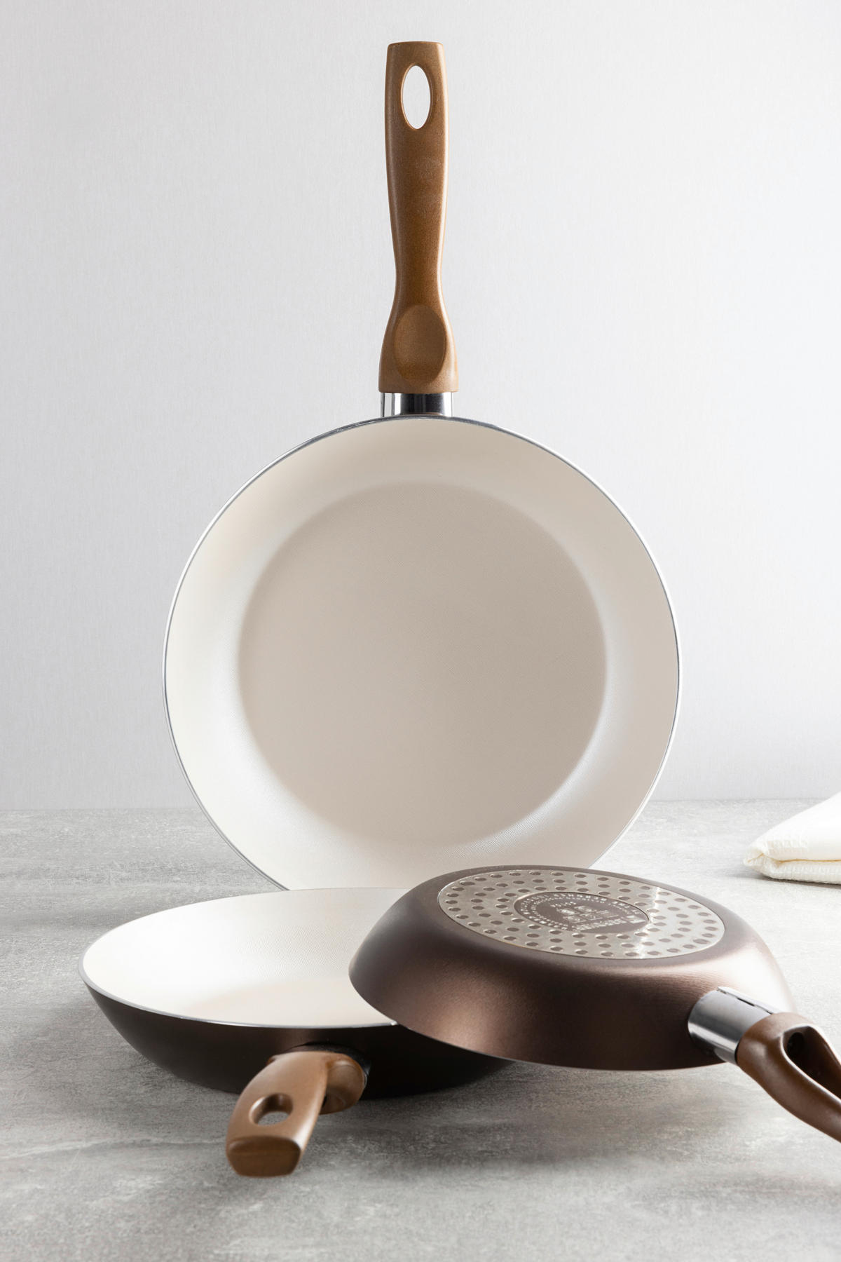 PFANNENSET Aluminium 3-teilig  - Braun/Weiß, Basics, Kunststoff/Metall (47/26/15cm)