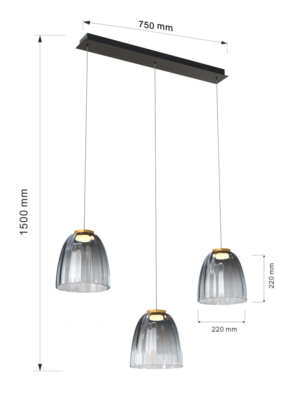 LED-HÄNGELEUCHTE Valence 90/22/150 cm   - Goldfarben/Schwarz, Design, Glas/Metall (90/22/150cm) - Wofi