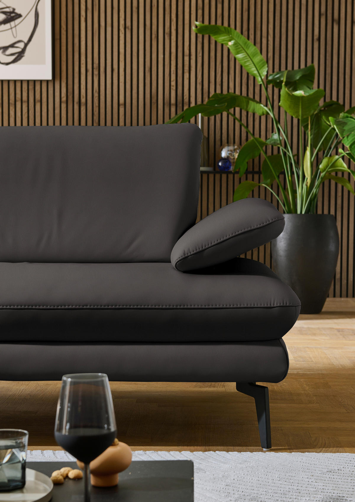 ECKSOFA in Echtleder Grau  - Schwarz/Grau, Design, Leder/Metall (195/308cm) - Dieter Knoll