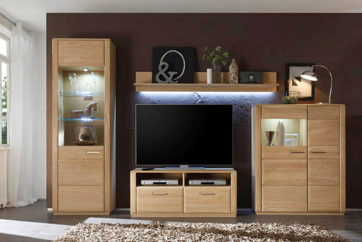 WOHNWAND  in Eichefarben  319/209/51 cm  - Eichefarben/Silberfarben, Design, Glas/Holz (319/209/51cm) - Livetastic