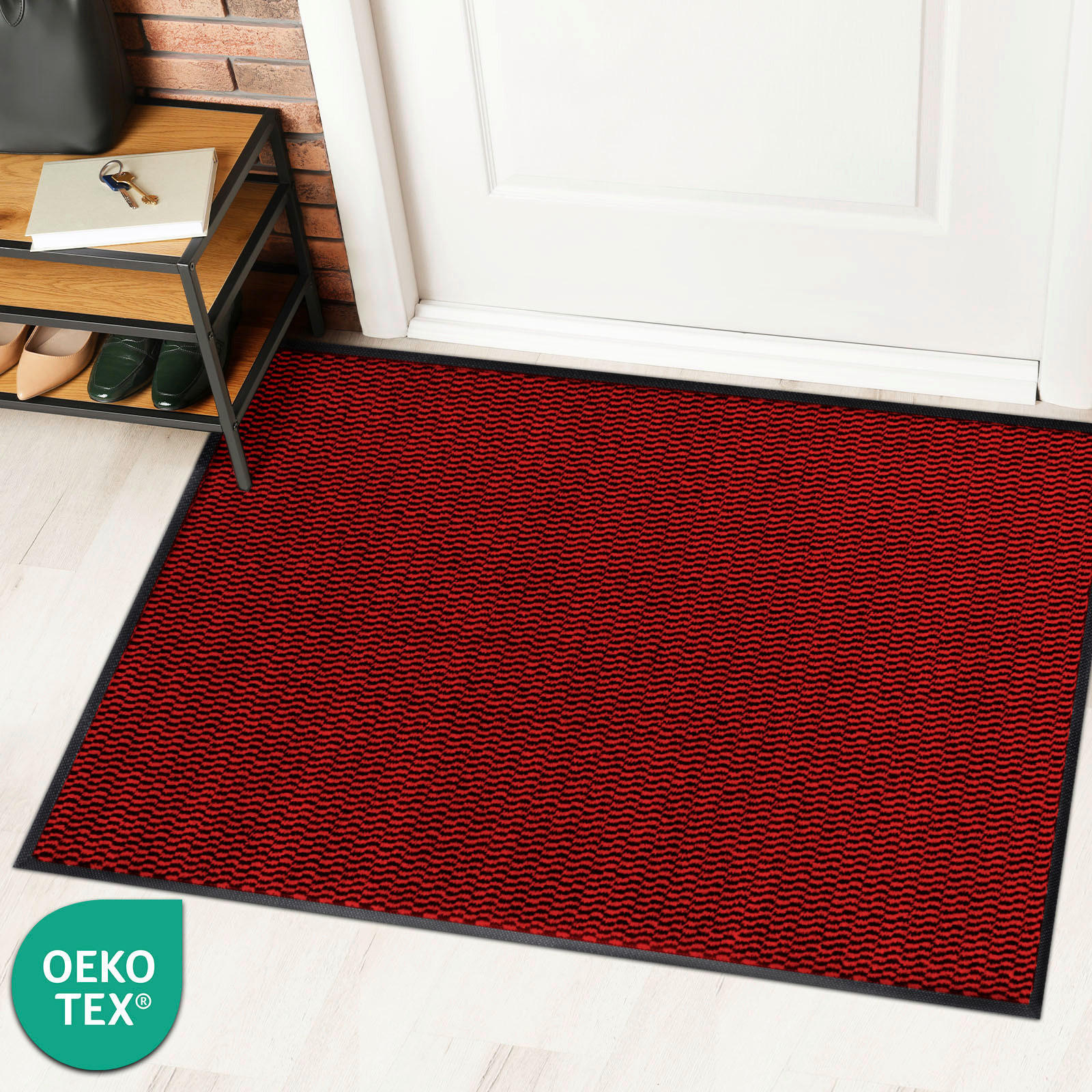 Thumbnail - Floordirekt Schmutzfangmatte, Rot, Textil, meliert, rechteckig, 80x120 cm, Oeko-Tex® Standard 100, rutschfest, schmutzab...