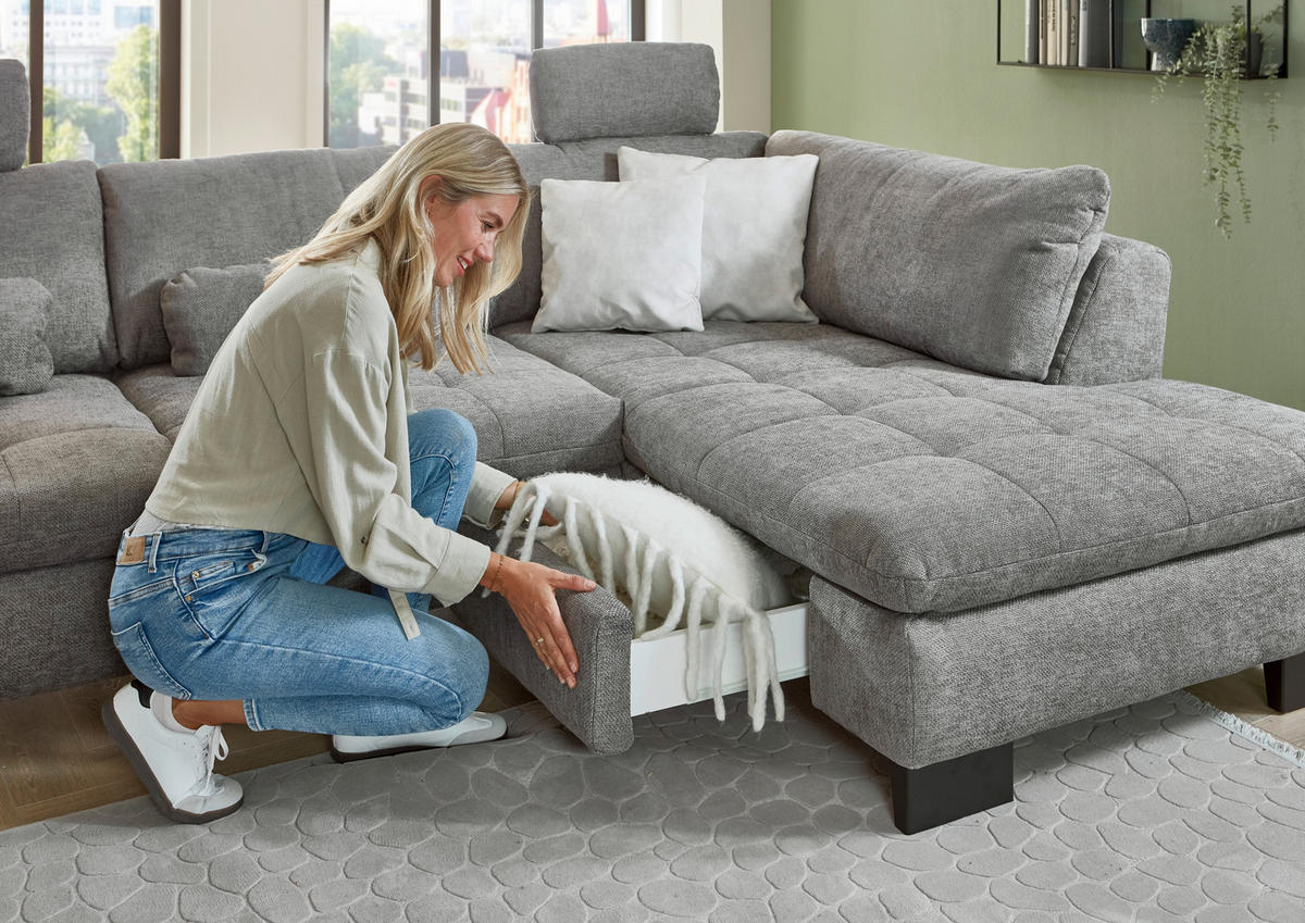 HÖRNSOFFA i chenille grå  - svart/grå, Modern, metall/textil (289/84/197cm) - Livetastic