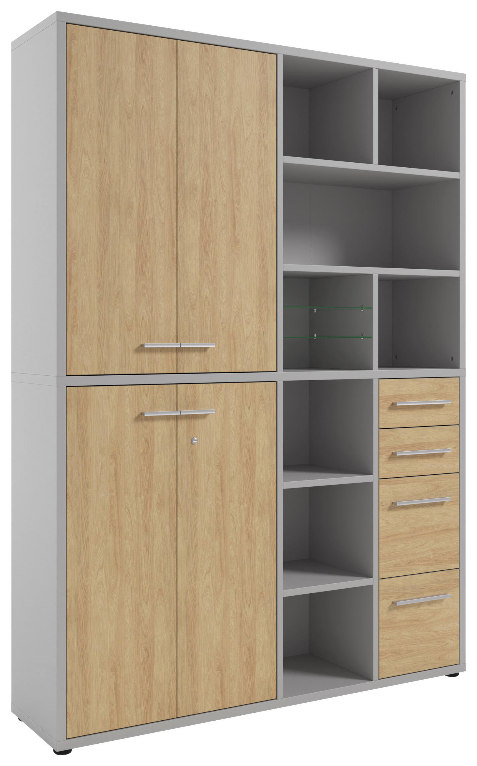 AKTENSCHRANK Eiche Hellgrau, Hickory  - Hellgrau/Hickory, MODERN, Glas/Holz (154,9/215,4/40cm)