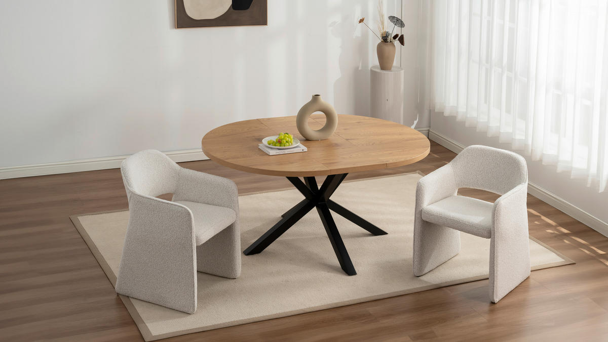 ESSTISCH in Metall, Holzwerkstoff 120/120/75 cm   - Eichefarben/Schwarz, Basics, Holzwerkstoff/Metall (120/120/75cm) - Livetastic