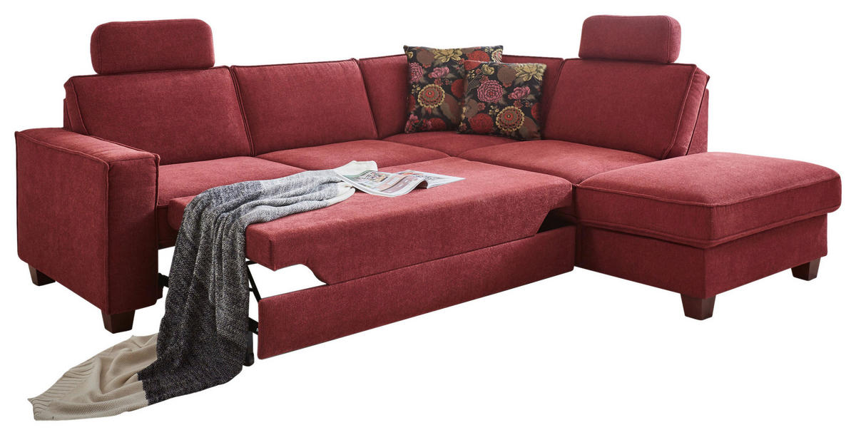 ECKSOFA in Chenille, Flachgewebe Bordeaux  - Bordeaux/Nussbaumfarben, Konventionell, Holz/Textil (236/213cm) - Sit & More