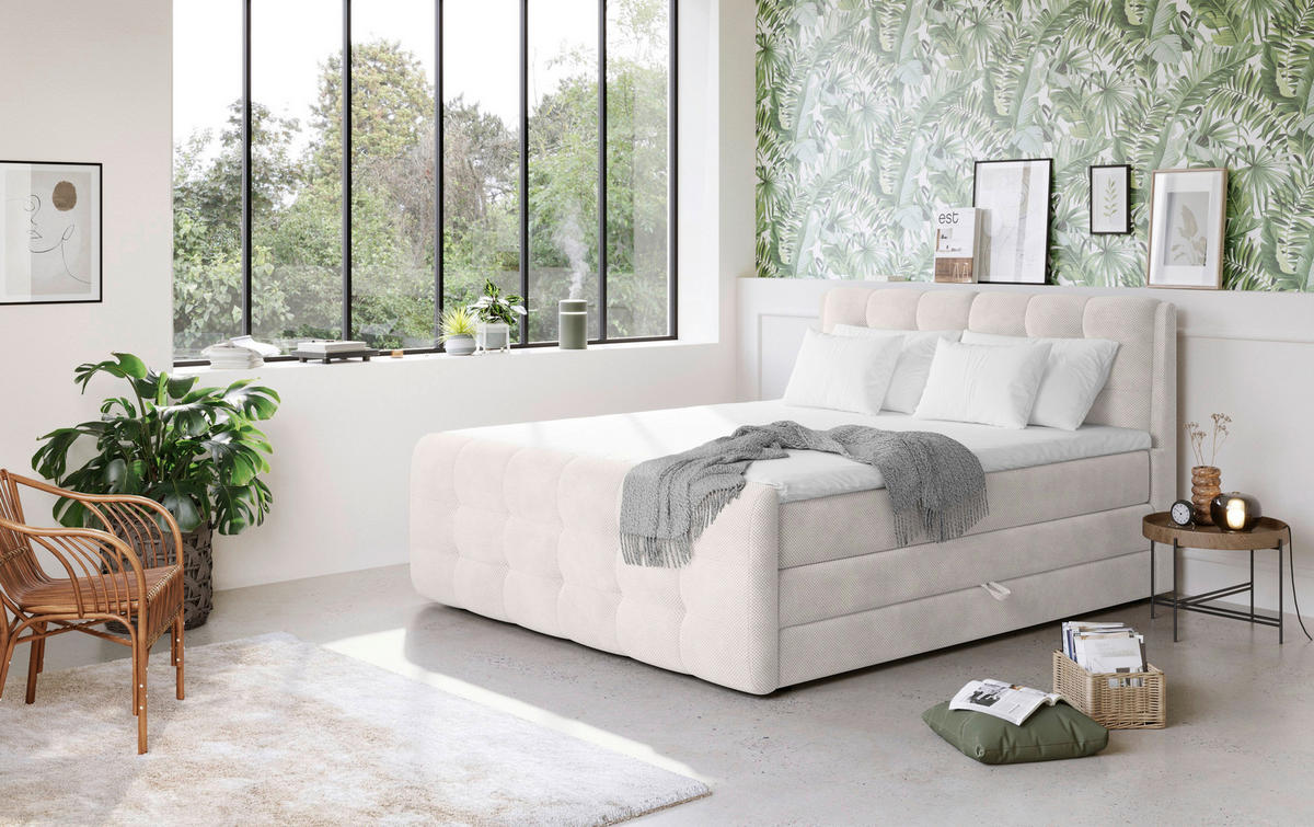 BOXSPRING-ÁGY 160/200 cm  bézs  - bézs/antracit, Basics, faalapú anyag/textil (160/200cm) - Carryhome