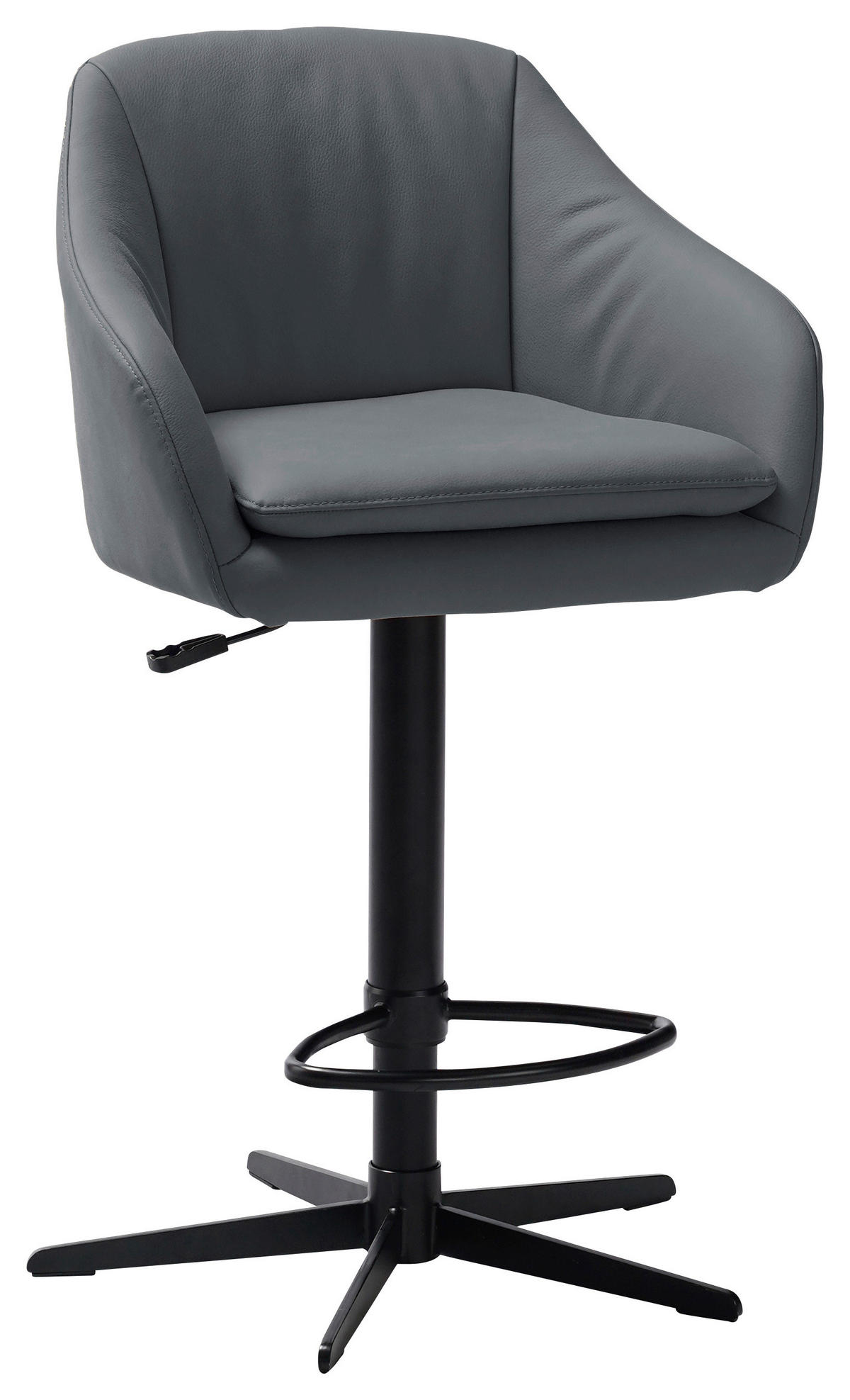 BARHOCKER Echtleder Blau, Schwarz Eisen Sitzfläche 360° drehbar, inklusive Armlehnen  - Blau/Schwarz, Design, Leder/Metall (54,5/88-108/53,5cm) - Cassando