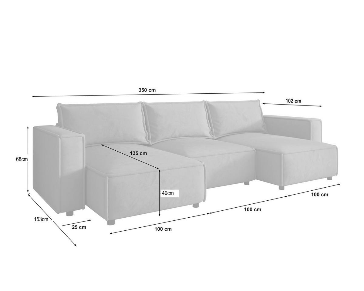 WOHNLANDSCHAFT Creme Webstoff  - Creme/Schwarz, MODERN, Kunststoff/Textil (153/350/153cm) - Xora