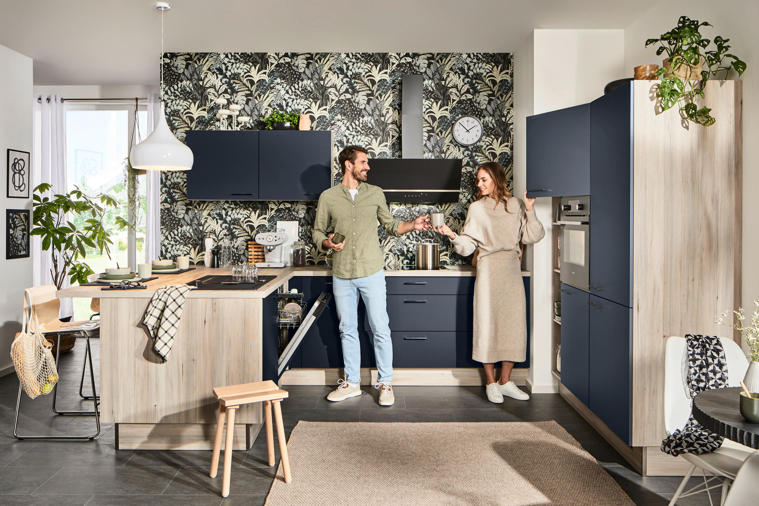 KÜCHENLEERBLOCK   in Blau, Eichefarben  - Blau/Eichefarben, Design, Holzwerkstoff/Metall (150/192/280cm) - Xora
