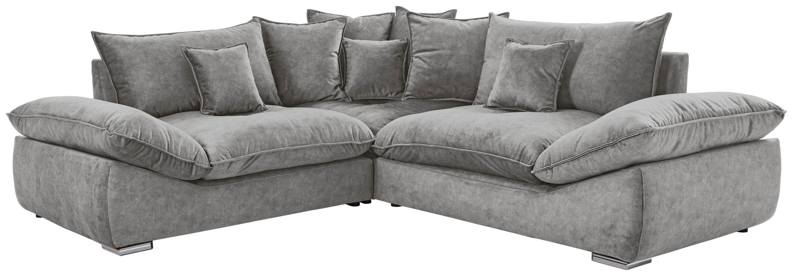 ECKSOFA Grau Velours  - Chromfarben/Grau, KONVENTIONELL, Kunststoff/Textil (247/247cm) - Carryhome