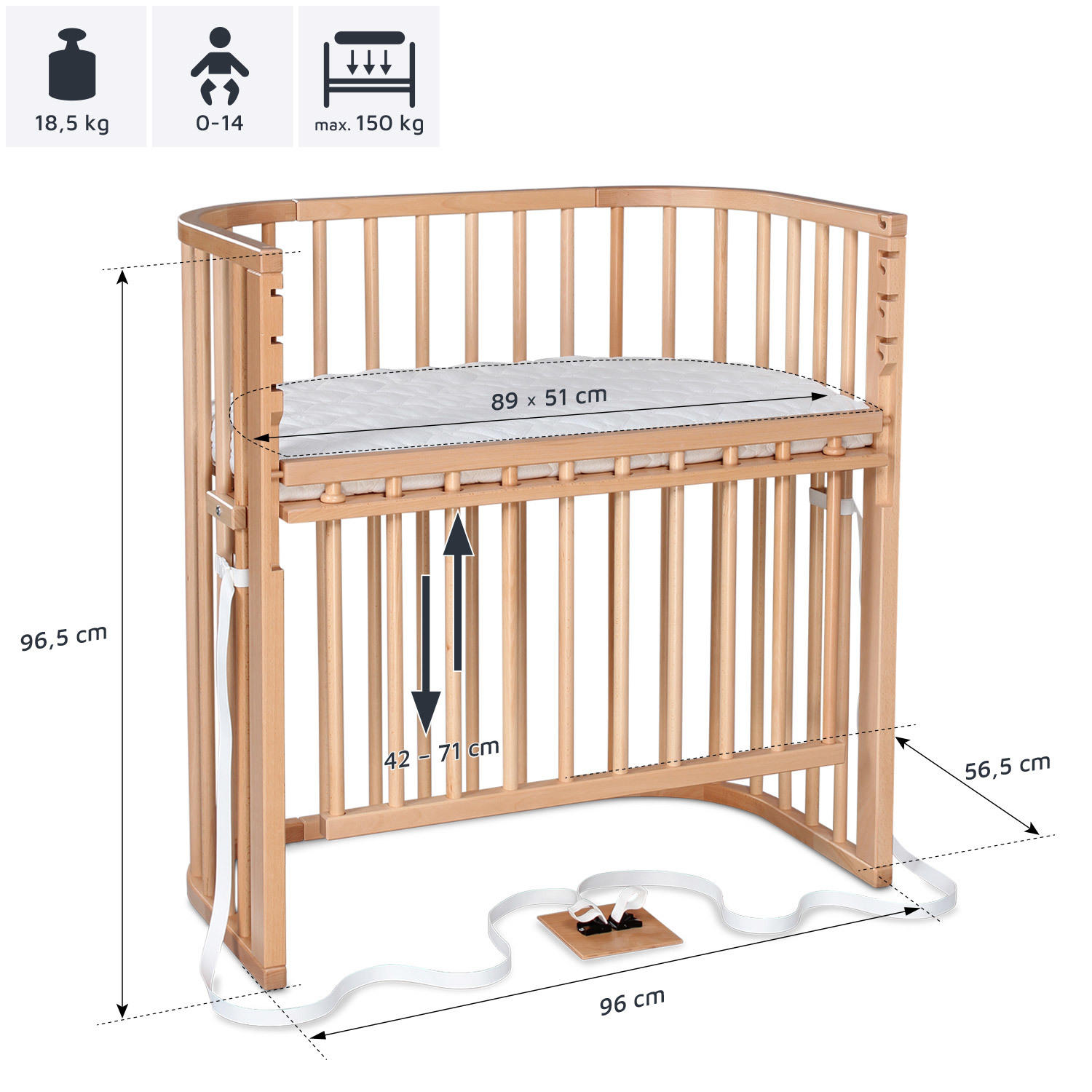 BEISTELLBETT Boxspring Comfort Plus Buche Buchefarben  - Buchefarben, Basics, Holz (56,5/96,5/96cm) - Babybay