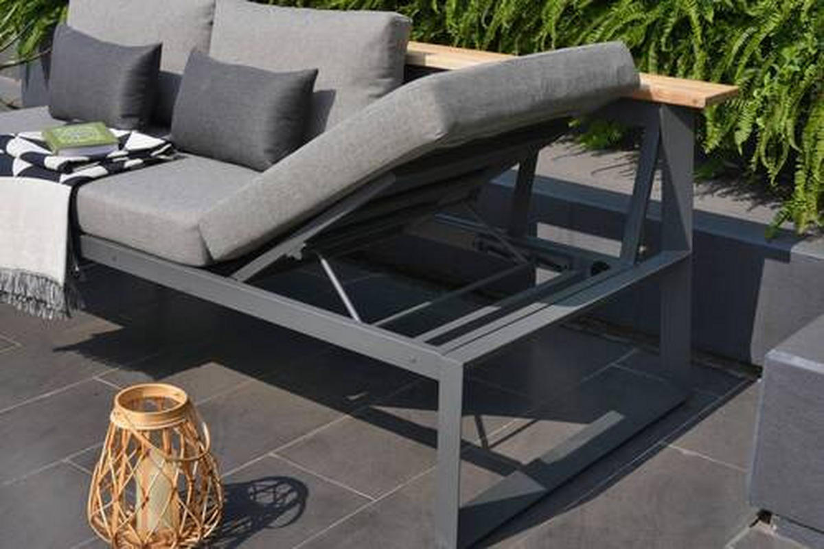 GARTENBANK 201/85/89 cm  in Anthrazit, Dunkelgrau, Beige, Teakfarben  - Dunkelgrau/Anthrazit, Design, Holz/Textil (201/85/89cm) - Amatio