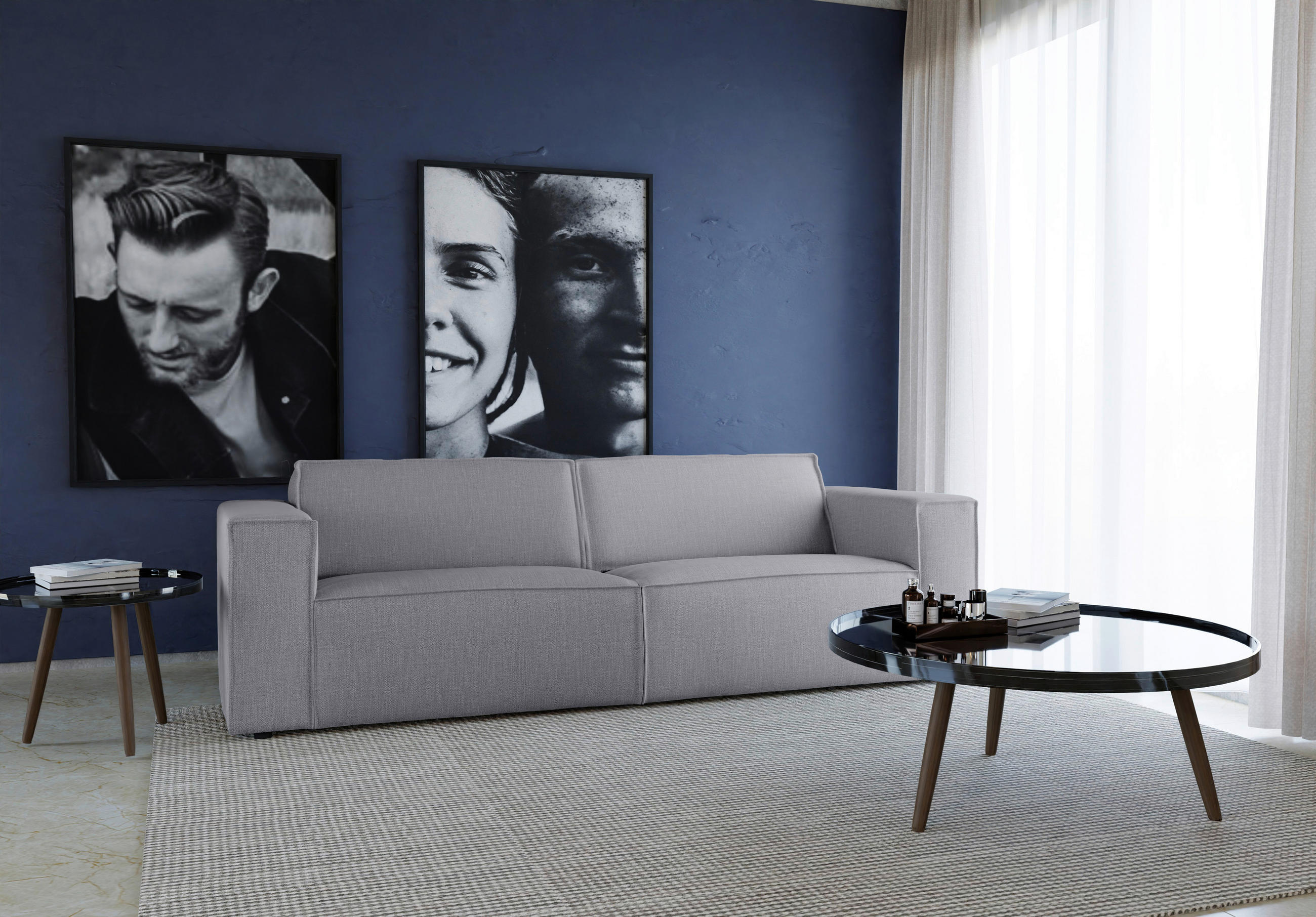 3-SITZER-SOFA in Struktur Grau  - Schwarz/Grau, MODERN, Kunststoff/Textil (250/80/102cm) - MID.YOU