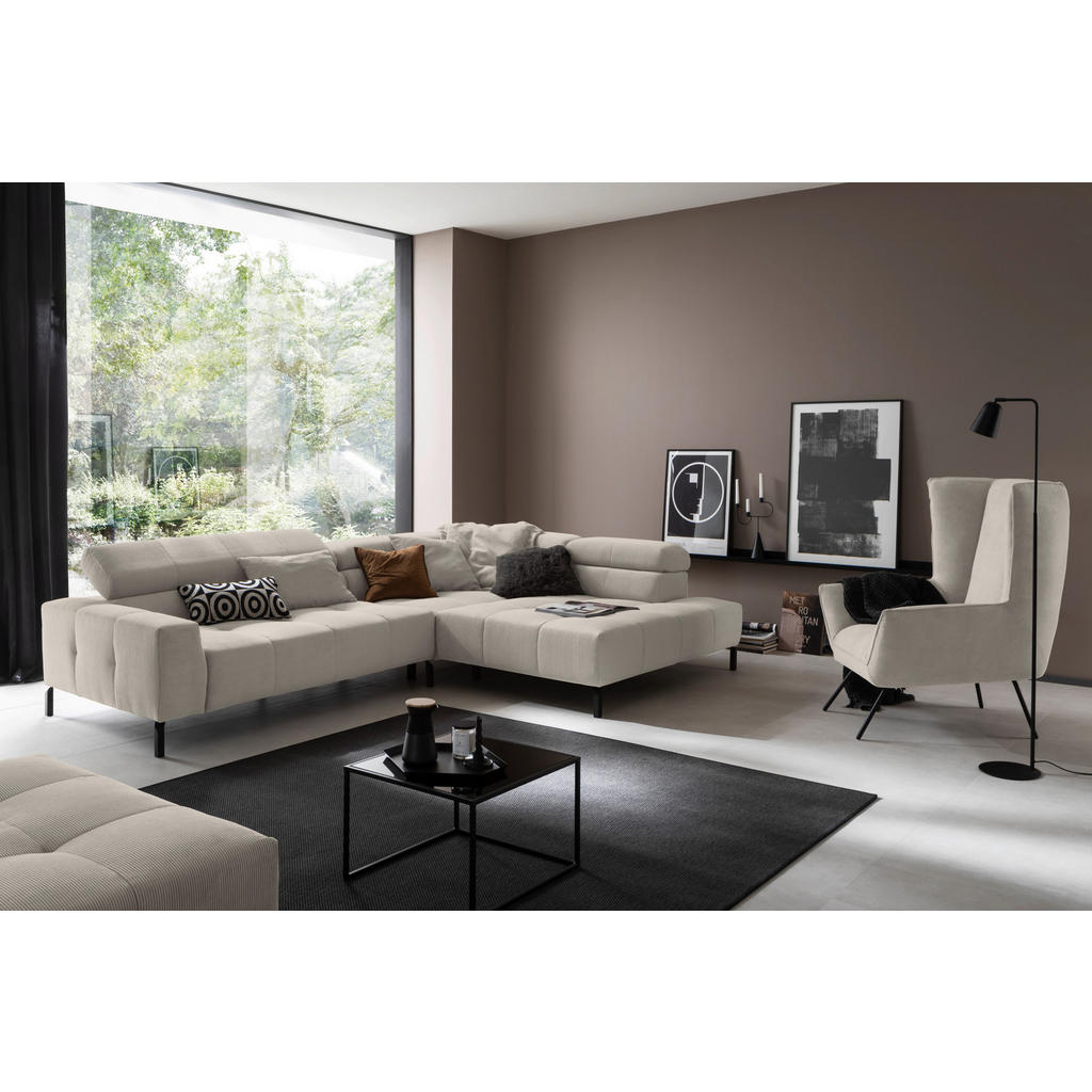 Thumbnail - Hom`in Ecksofa, Sand, Textil, 4-5-Sitzer, Ottomane rechts, L-Form, 311x219 cm, Blauer Engel, Goldenes M, Oeko-Tex® Stand...