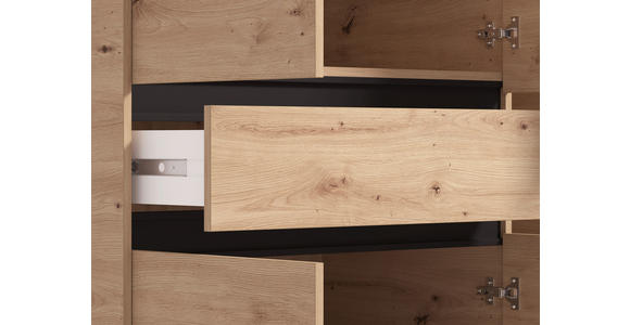 DREHTÜRENSCHRANK 5-türig Schwarz, Eiche Artisan  - Schwarz/Eiche Artisan, Basics, Glas/Holzwerkstoff (138/210,5/54cm) - Xora