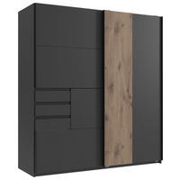 SCHWEBETÜRENSCHRANK in Graphitfarben, Eichefarben  - Eichefarben/Schwarz, Trend, Holzwerkstoff/Metall (180/198/65cm) - Carryhome