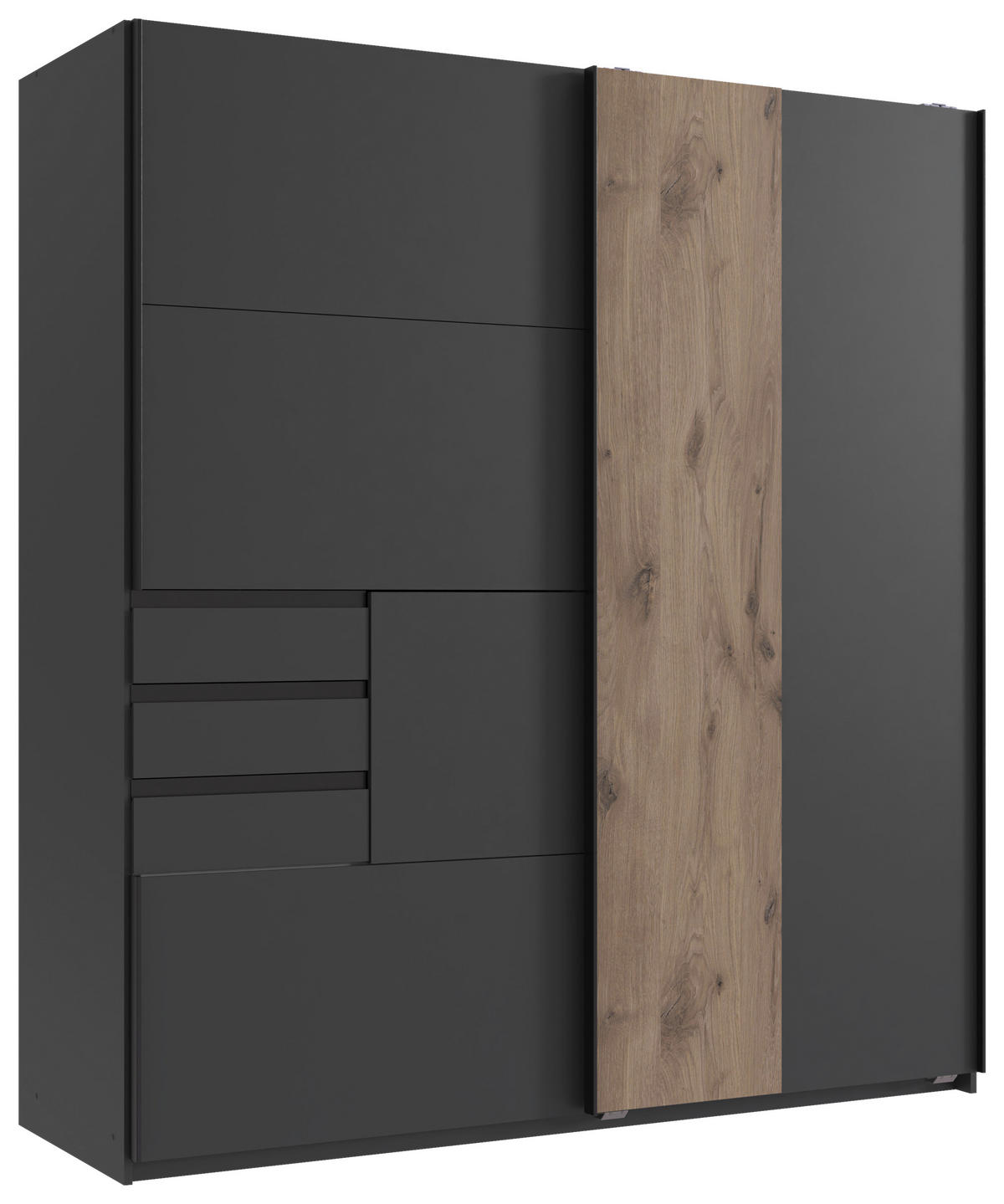 SCHWEBETÜRENSCHRANK in Graphitfarben, Eichefarben  - Eichefarben/Schwarz, Trend, Holzwerkstoff/Metall (180/198/65cm) - Carryhome