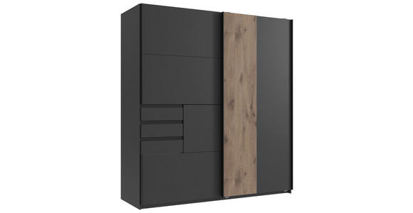 SCHWEBETÜRENSCHRANK  in Graphitfarben, Eichefarben  - Eichefarben/Schwarz, Trend, Holzwerkstoff/Metall (180/198/65cm) - Carryhome