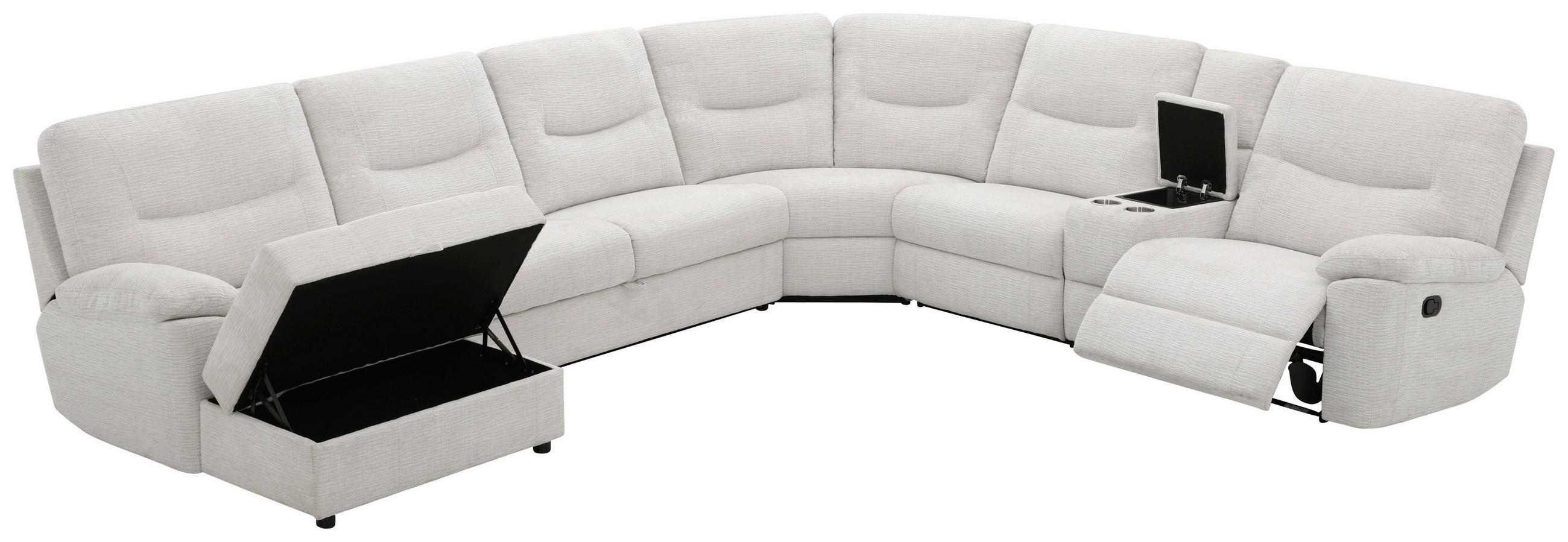 ECKSOFA Weiß Leinenoptik  - Schwarz/Weiß, KONVENTIONELL, Holz/Kunststoff (286/101/338cm) - Livetastic