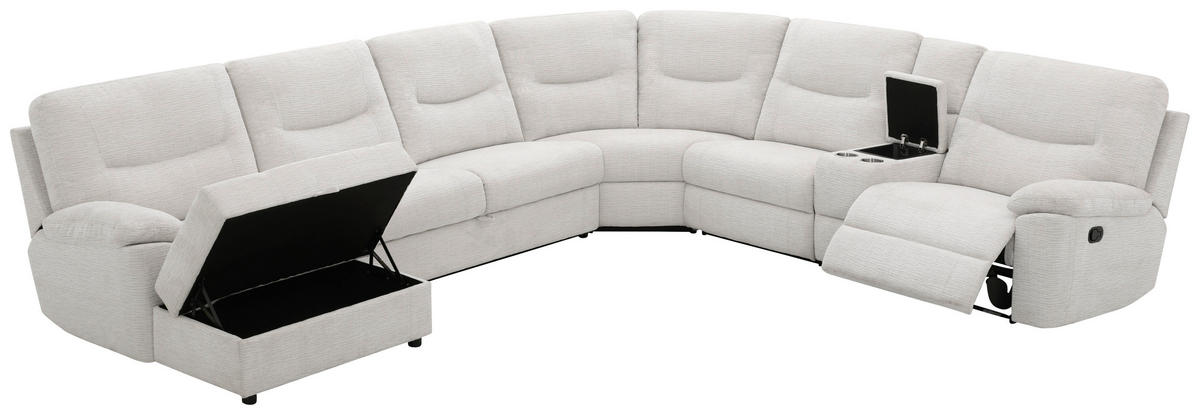 ECKSOFA Weiß Leinenoptik  - Schwarz/Weiß, KONVENTIONELL, Holz/Kunststoff (286/101/338cm) - Livetastic