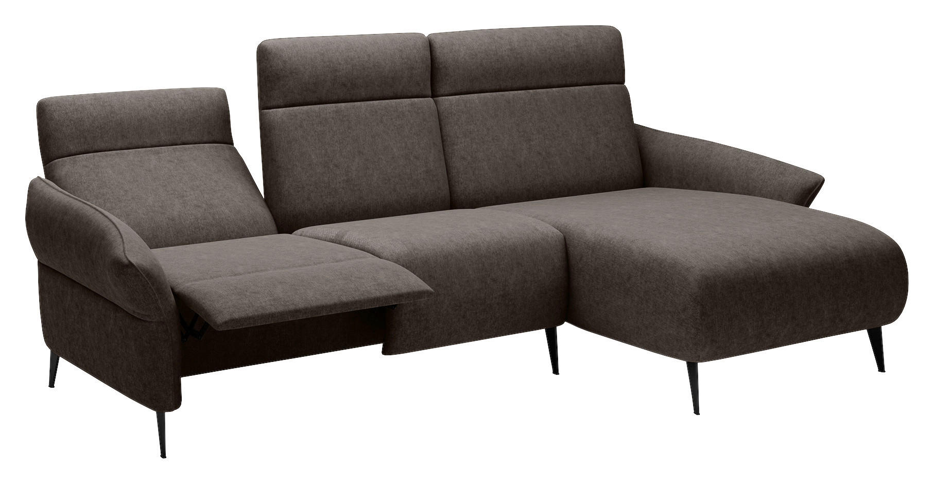 3-SITS SOFFA i flatväv brun  - brun/svart, Design, metall/trämaterial (286x160/103/97x150cm) - Stylife
