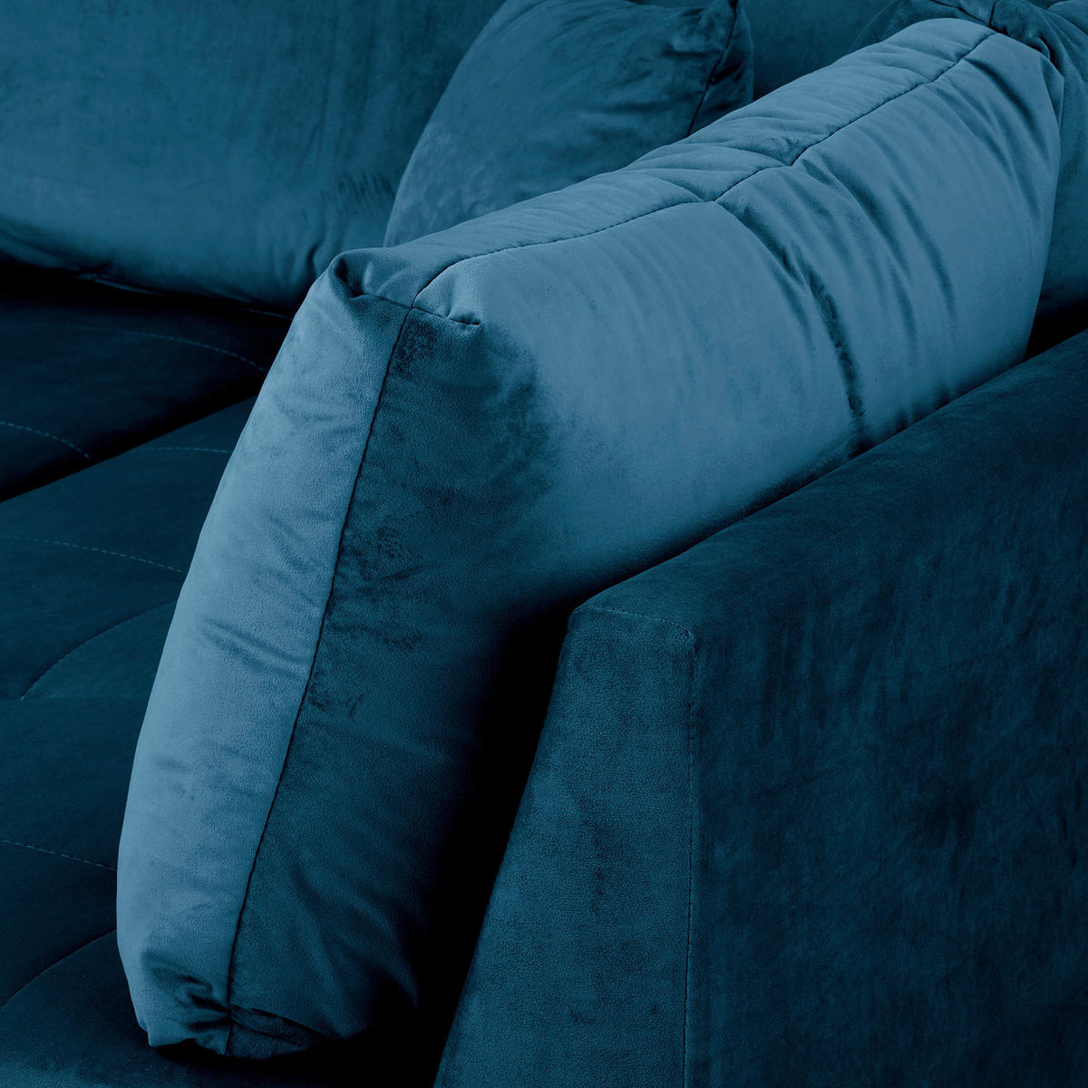 ECKSOFA inkl. Hocker Ariella Blau Samt Rückenkissen, Hocker  - Blau/Naturfarben, Design, Holz/Textil (231/161cm) - Livetastic