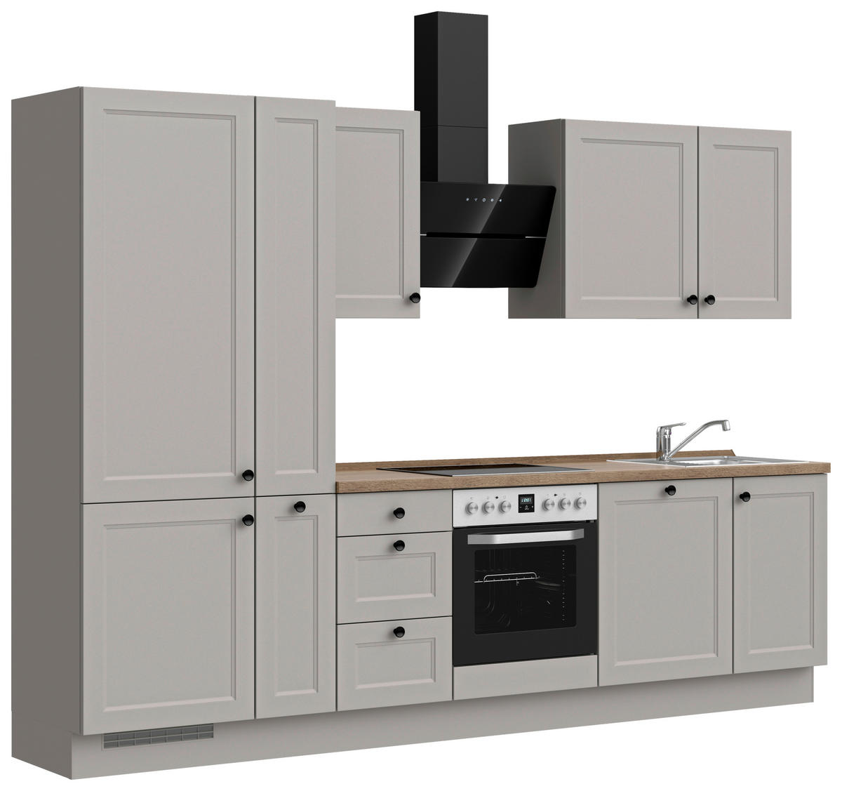 KÜCHENBLOCK 300 cm   in Grau, Eiche dunkel  - Eiche dunkel/Schwarz, MODERN, Holzwerkstoff/Metall (300cm) - Nobilia