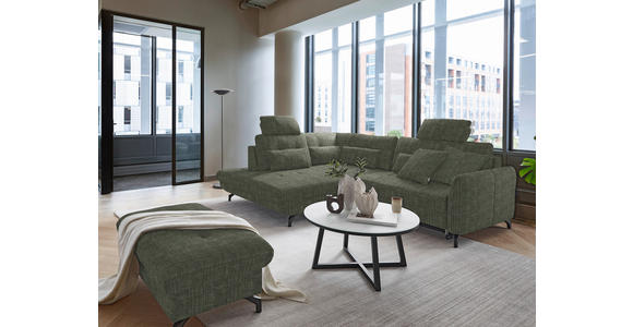 ECKSOFA in Flachgewebe, Leinenoptik Grün  208/247 cm  - Schwarz/Grün, Design, Textil/Metall (208/247cm) - Xora