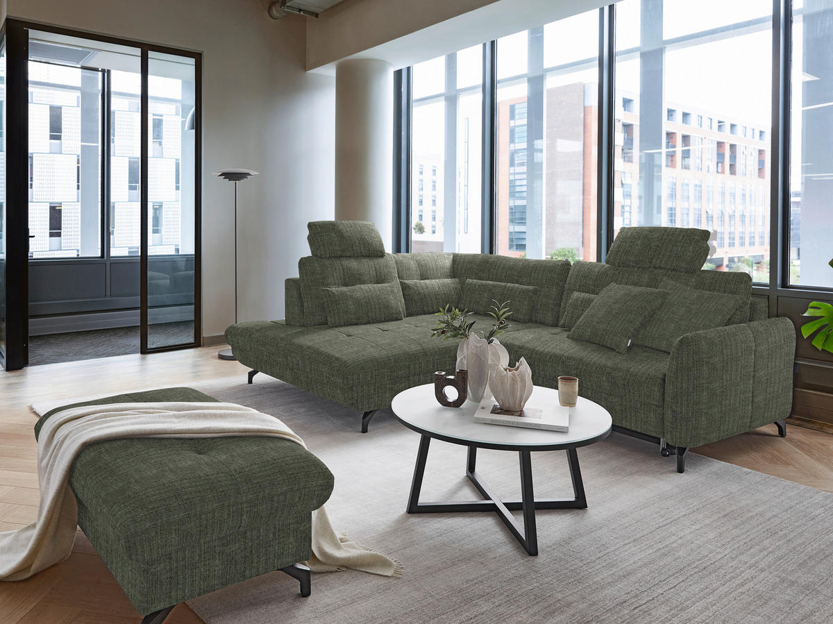 ECKSOFA in Flachgewebe, Leinenoptik Grün  208/247 cm  - Schwarz/Grün, Design, Textil/Metall (208/247cm) - Xora