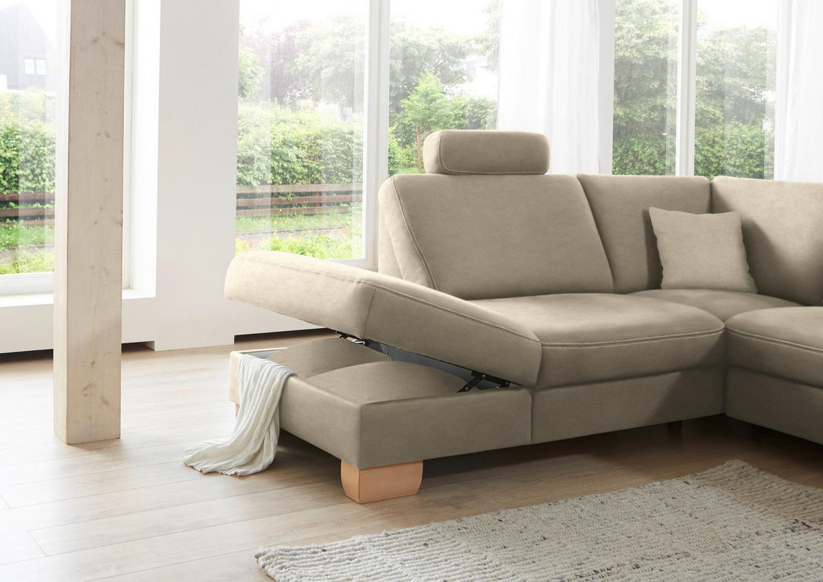 ECKSOFA in Mikrofaser Naturfarben  - Wildeiche/Beige, Konventionell, Holz/Textil (236/286cm) - Voleo