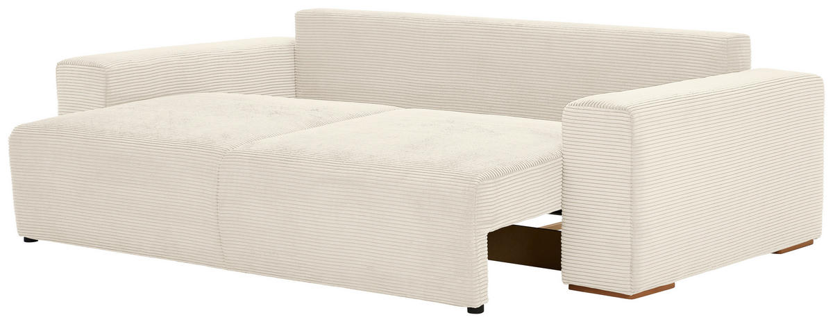 SCHLAFSOFA in Cord Creme  - Buchefarben/Creme, Konventionell, Holz/Kunststoff (255/86/123cm) - Livetastic