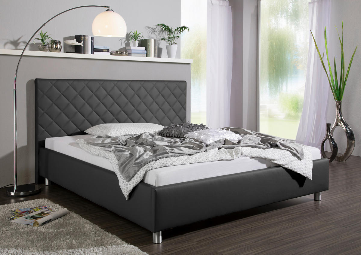 POLSTERBETT 200/200 cm,  in Anthrazit,  - Anthrazit/Alufarben, MODERN, Textil/Metall (200/200cm) - Livetastic